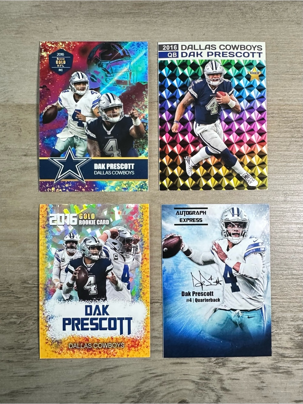 Dak Prescott Signed Rookie Lot of (4) Novelty Cards. Dallas Cowboys.